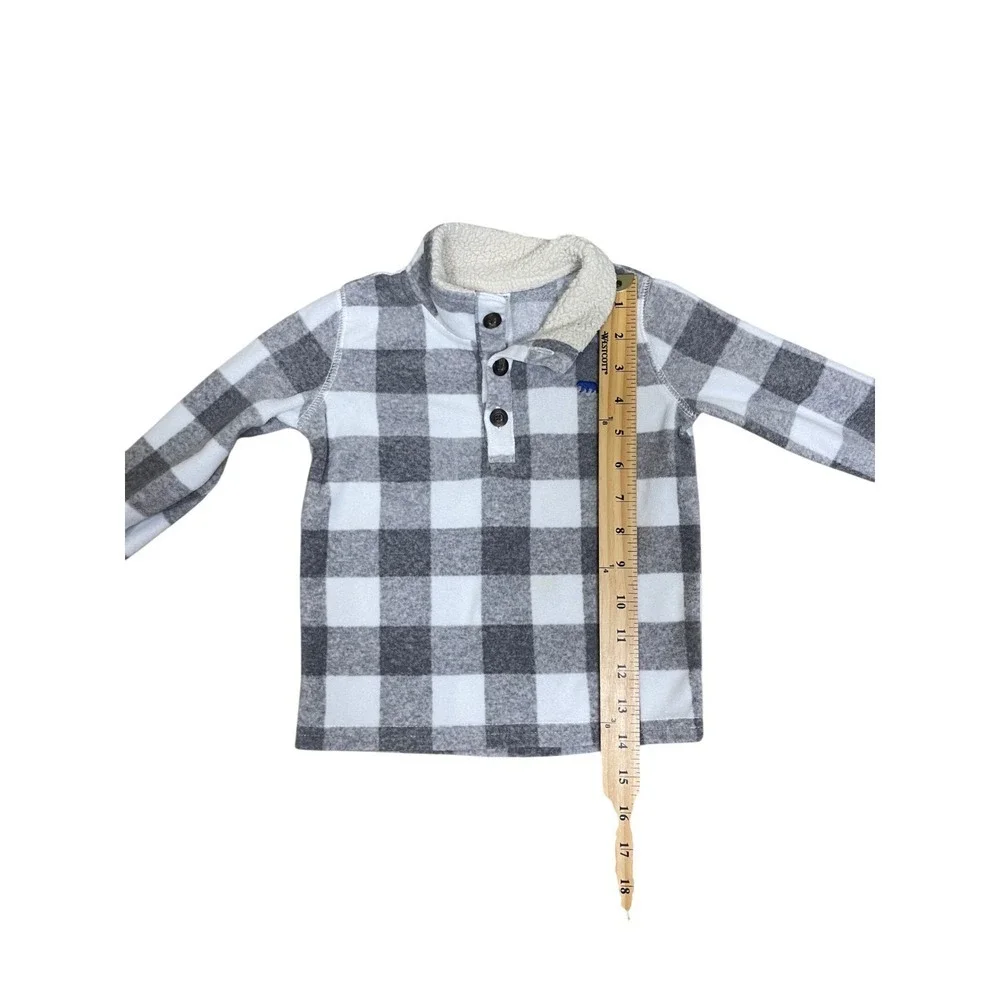 Carters Boys 24M Gray White Buffalo Plaid‎ Sherpa Collar Pullover Top Toddler